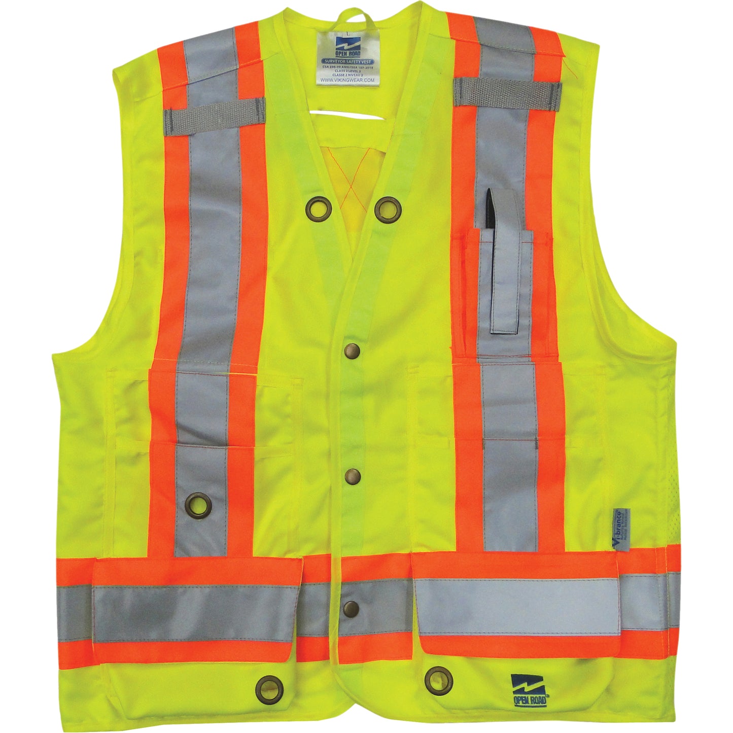 Viking Surveyor Safety Vest, High Visibility Lime-Yellow, Large, Polyester