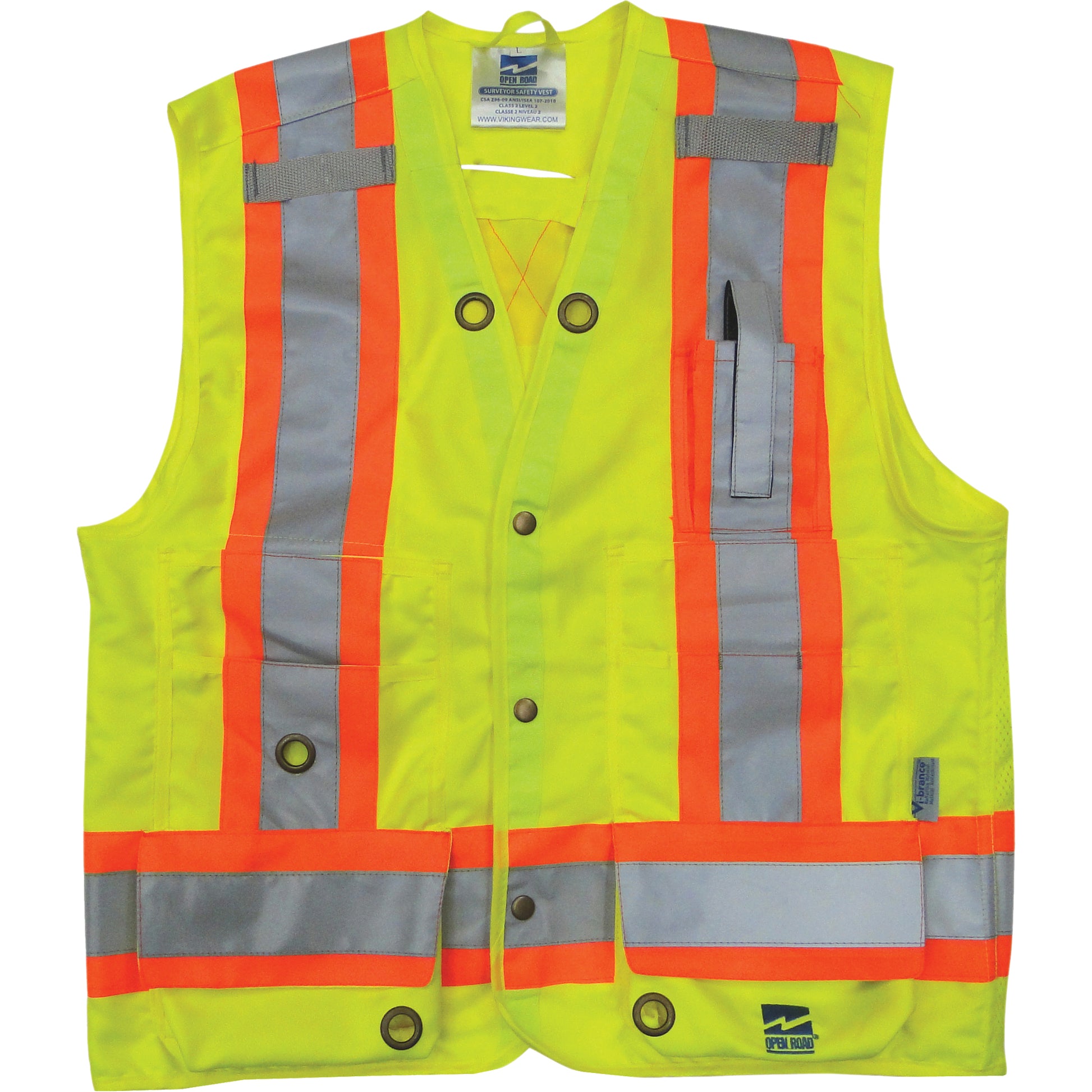 Viking Surveyor Safety Vest, High Visibility Lime-Yellow, Large, Polyester