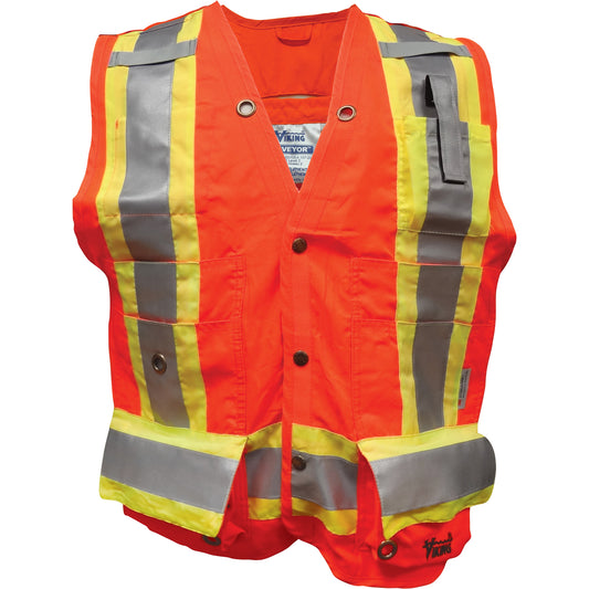 Viking Professional Surveyor FR Safety Vest, High Visibility Orange, Large, Polyester