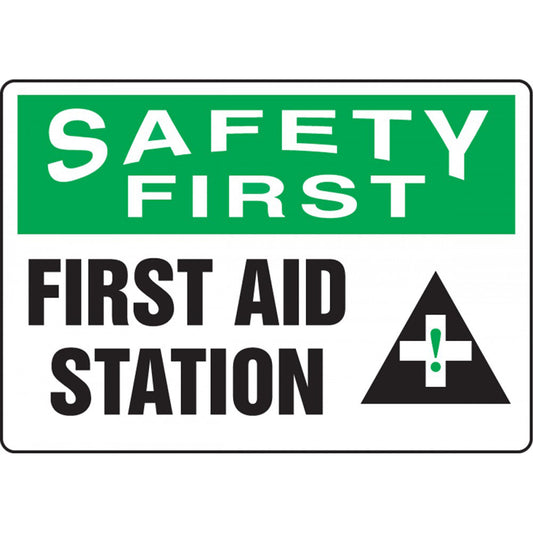 Accuform Signs "First Aid Station" Sign, 7" x 10", Plastic, English with Pictogram
