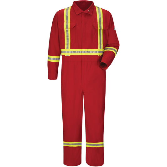 Bulwark Flame-Resistant Deluxe Coveralls with Reflective Trim, Size 38, Red, 5.6 cal/cm²