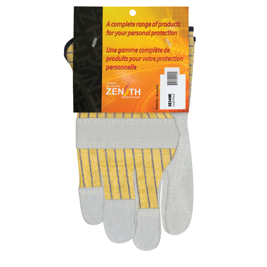 Zenith Safety Products Superior Double-Palm Fitters Gloves, Large, Split Cowhide Palm, Cotton Inner Lining