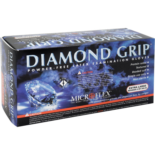 Microflex Diamond Grip™ Examination Gloves, X-Small, Latex, 8 mils, Powder-Free, Natural, Class 2