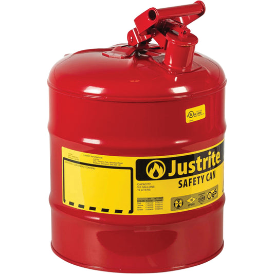 Safety Cans, Type I, Steel, 5 US gal., Red, FM Approved/UL/ULC Listed