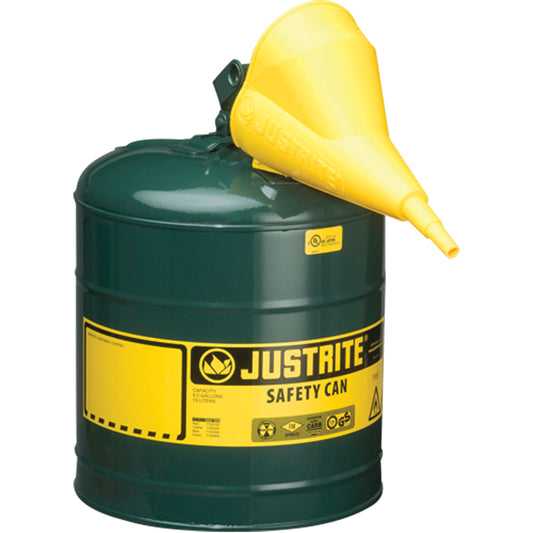 Safety Cans, Type I, Steel, 5 US gal., Green, FM Approved/UL/ULC Listed