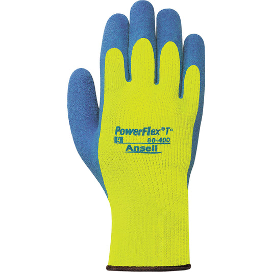 Ansell PowerFlex® T° Hi Viz™ 80-400 Gloves, 10/X-Large, Rubber Latex Coating, 7 Gauge, Terry Shell