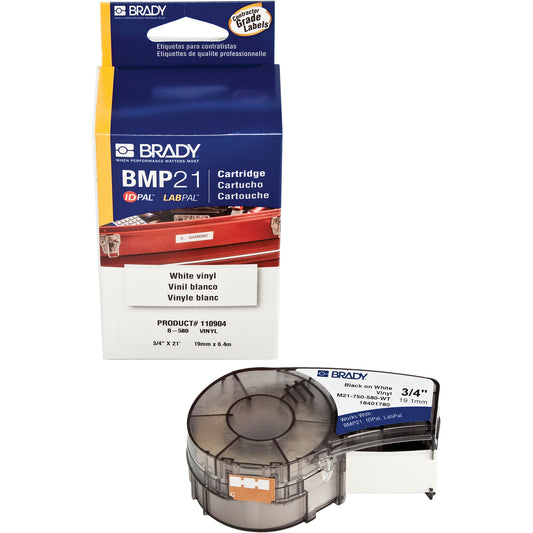 Brady Indoor/Outdoor Label Tape, Vinyl, 0.75" L x 252" H, Black on White