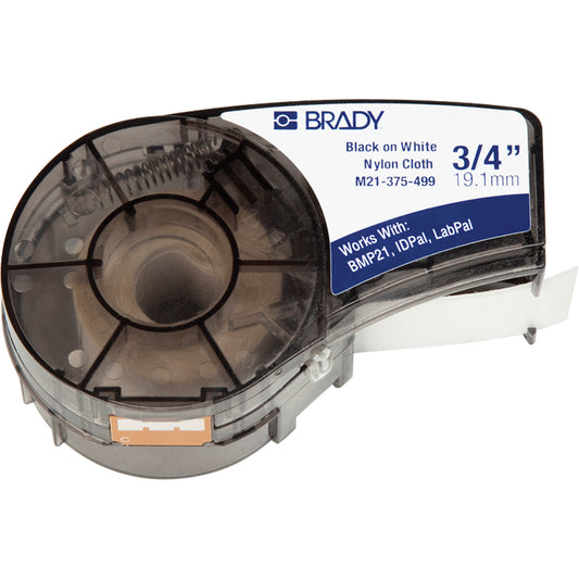 Brady Label Tape, Nylon Cloth, 0.375" L x 192" H, Polyester