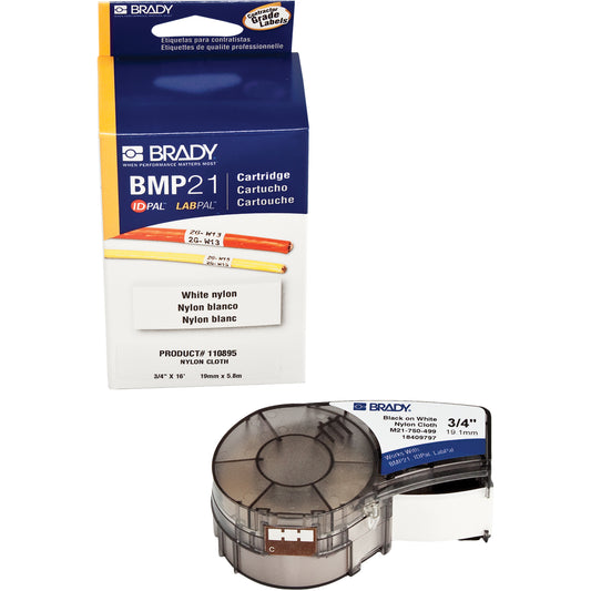 Brady Label Tape, Permanent Acrylic, 0.75" L x 192" H, Black/White