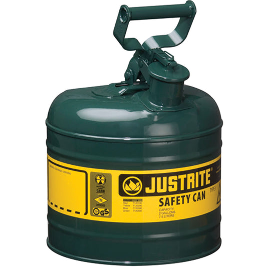 Safety Cans, Type I, Steel, 2 US gal., Green, FM Approved/UL/ULC Listed