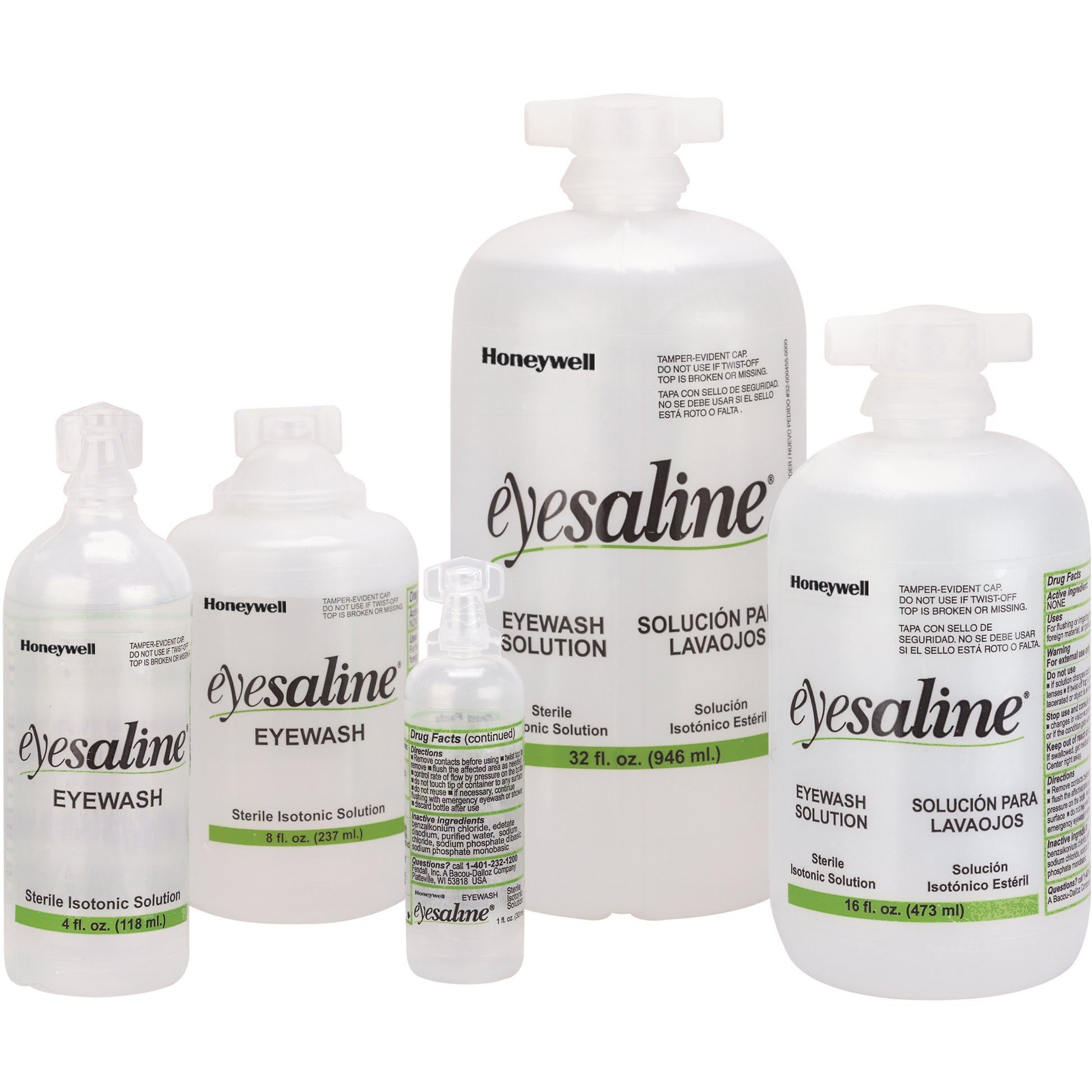 Honeywell Saline Eyewash Bottles, Full Bottle, 8 oz.