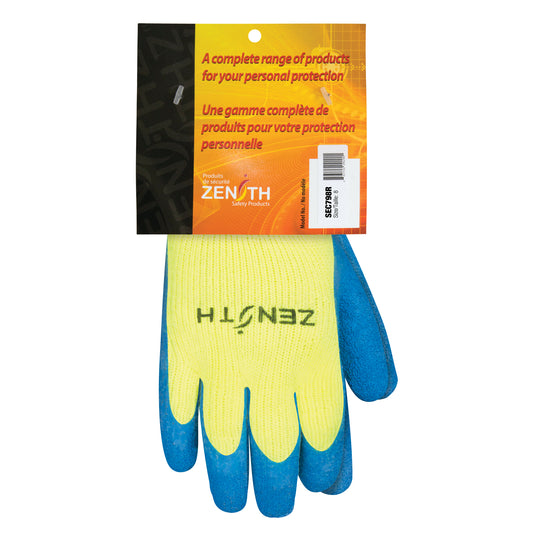 Zenith Safety Products High Visibility Coated Gloves, 8, Rubber Latex Coating, 7 Gauge, Acrylic Shell