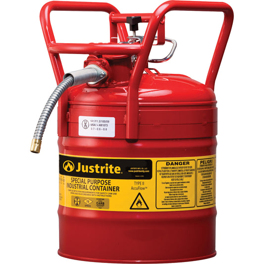 D.O.T. AccuFlow™ Safety Cans, Type II, Steel, 5 US gal., Red, FM Approved