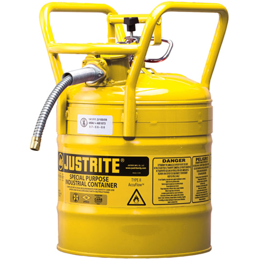 D.O.T. AccuFlow™ Safety Cans, Type II, Steel, 5 US gal., Yellow, FM Approved
