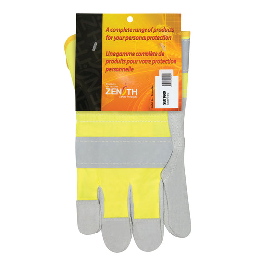 Zenith Safety Products High Visibility Fitters Gloves, Large, Split Cowhide Palm, Cotton Inner Lining