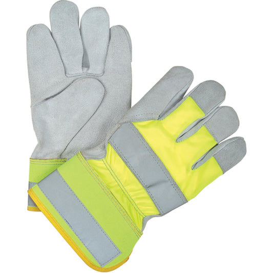Zenith Safety Products Yellow High-Visibility Winter-Lined Fitters Gloves, Large, Split Cowhide Palm, Thinsulate™ Inner Lining