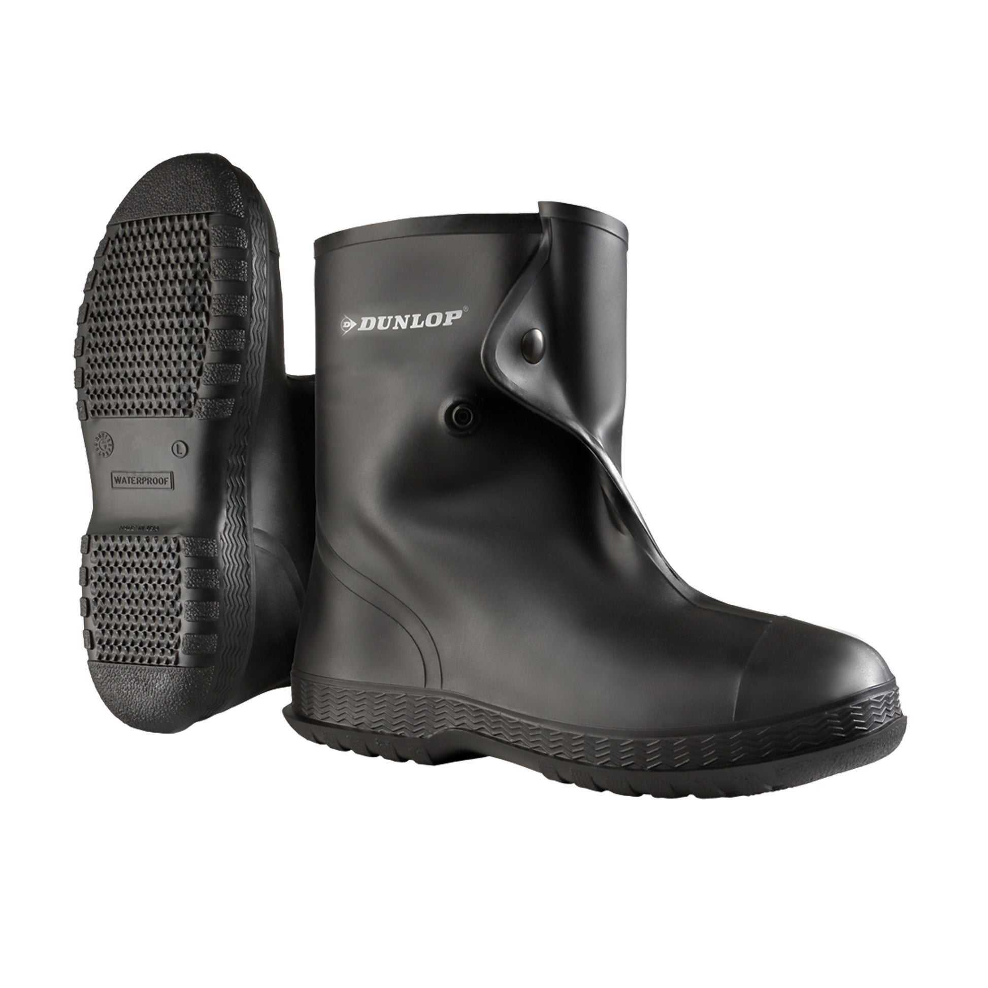 Dunlop Protective Footwear 10" Black Overboots, PVC, Snap Closure, Fits Men's 10 - 11