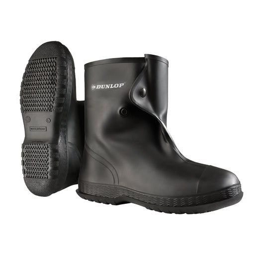 Dunlop Protective Footwear 10" Black Overboots, PVC, Snap Closure, Fits Men's 6 - 7