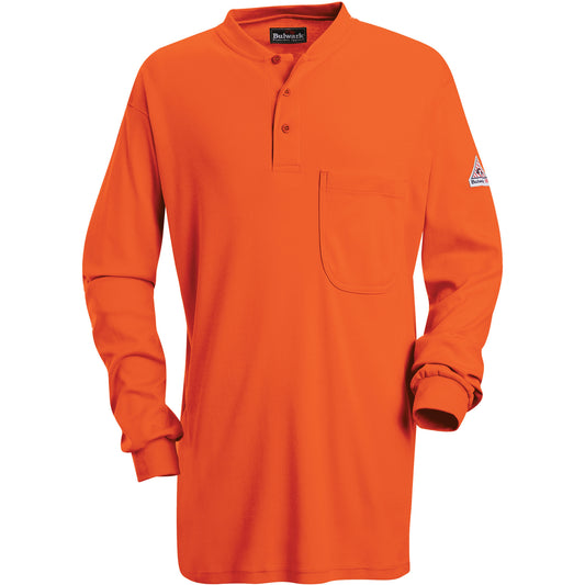 Bulwark Flame-Resistant Long Sleeve Tagless Henley Shirts, 2X-Large, Orange