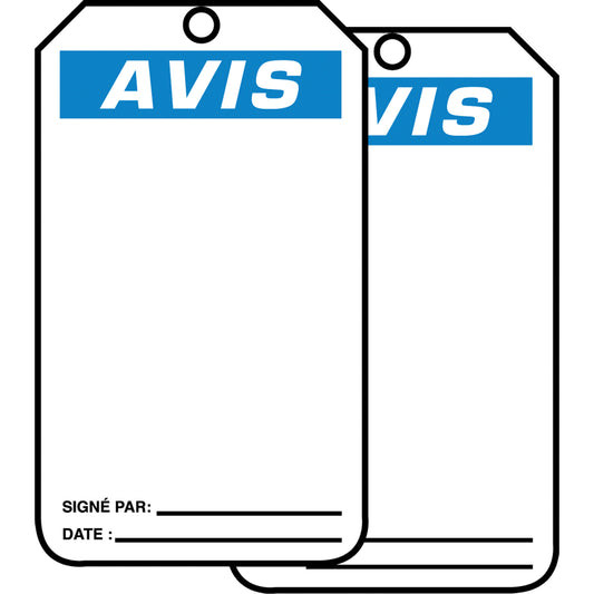 Accuform Signs Safety Tags, Plastic, 3-1/8" W x 5-7/8" H, French