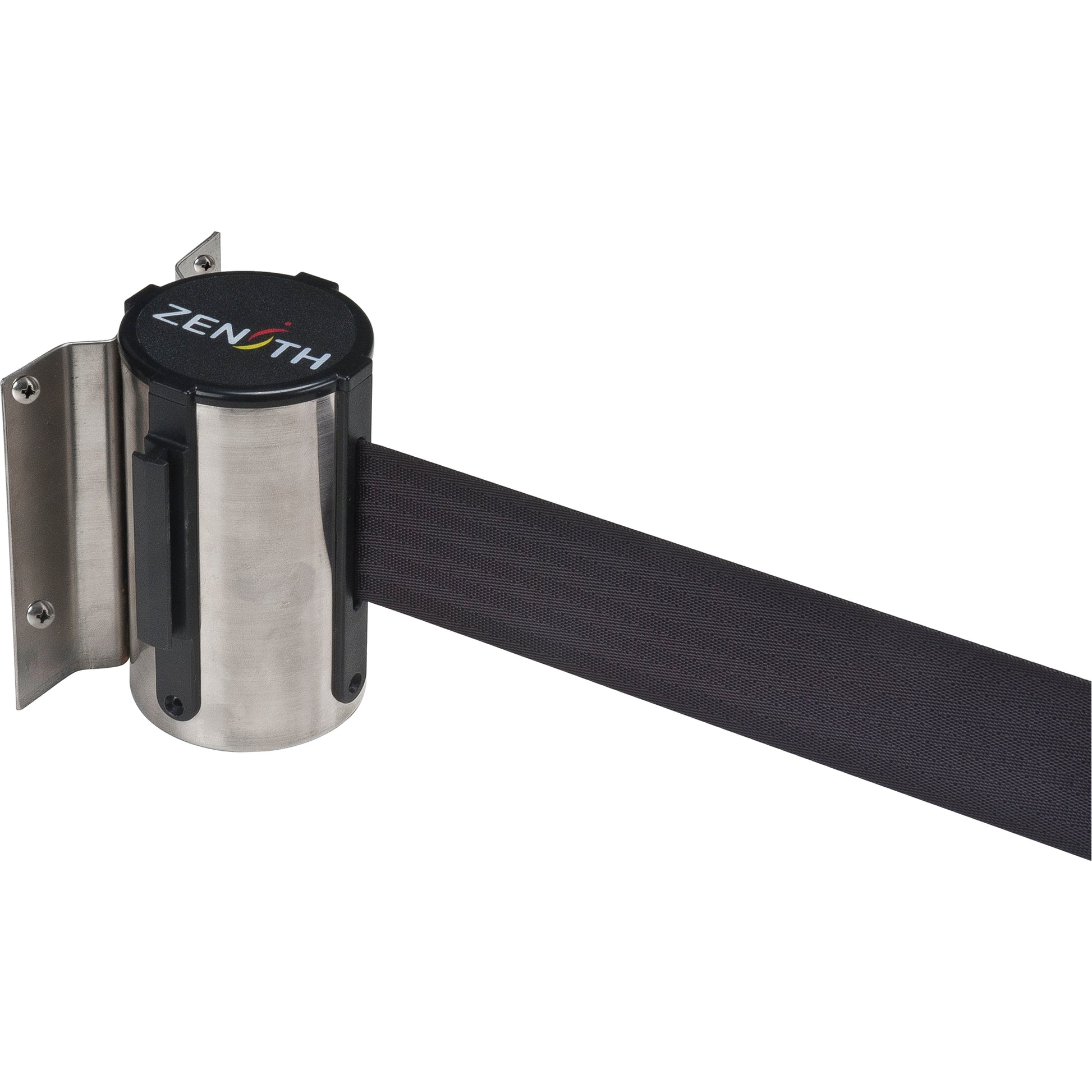 Zenith Safety Products Wall Mount Barrier, Steel, Screw Mount, 12', Black Tape