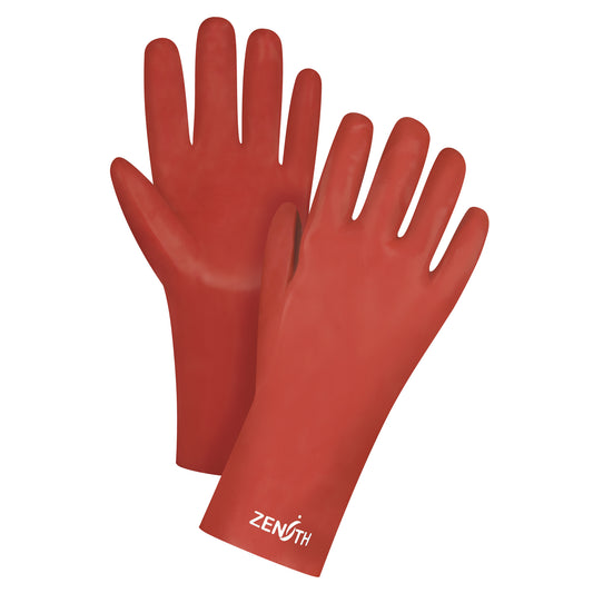 Zenith Safety Products Red Smooth-Finish Chemical-Resistant Gloves, Size 9, 12" L, PVC, Interlock Inner Lining, 47-mil