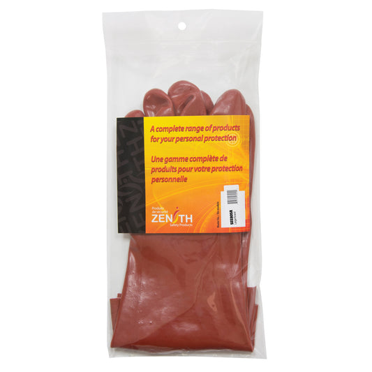 Zenith Safety Products Red Smooth-Finish Chemical-Resistant Gloves, Size 9, 14" L, PVC, Interlock Inner Lining, Heavy Weight