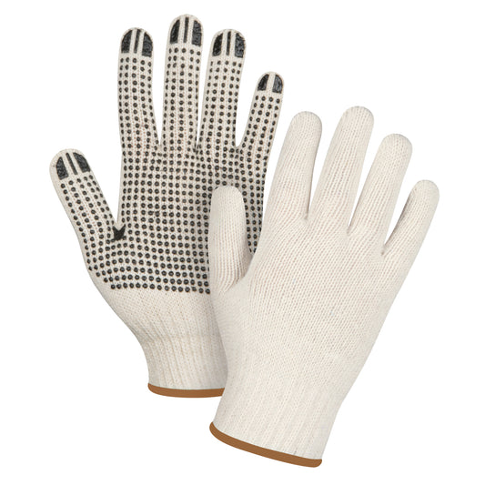 Zenith Safety Products Lightweight Dotted String Knit Gloves, Poly/Cotton, Single Sided, 7 Gauge, Large