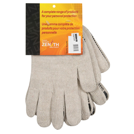 Zenith Safety Products Heavyweight Dotted String Knit Gloves, Poly/Cotton, Single Sided, 7 Gauge, Large
