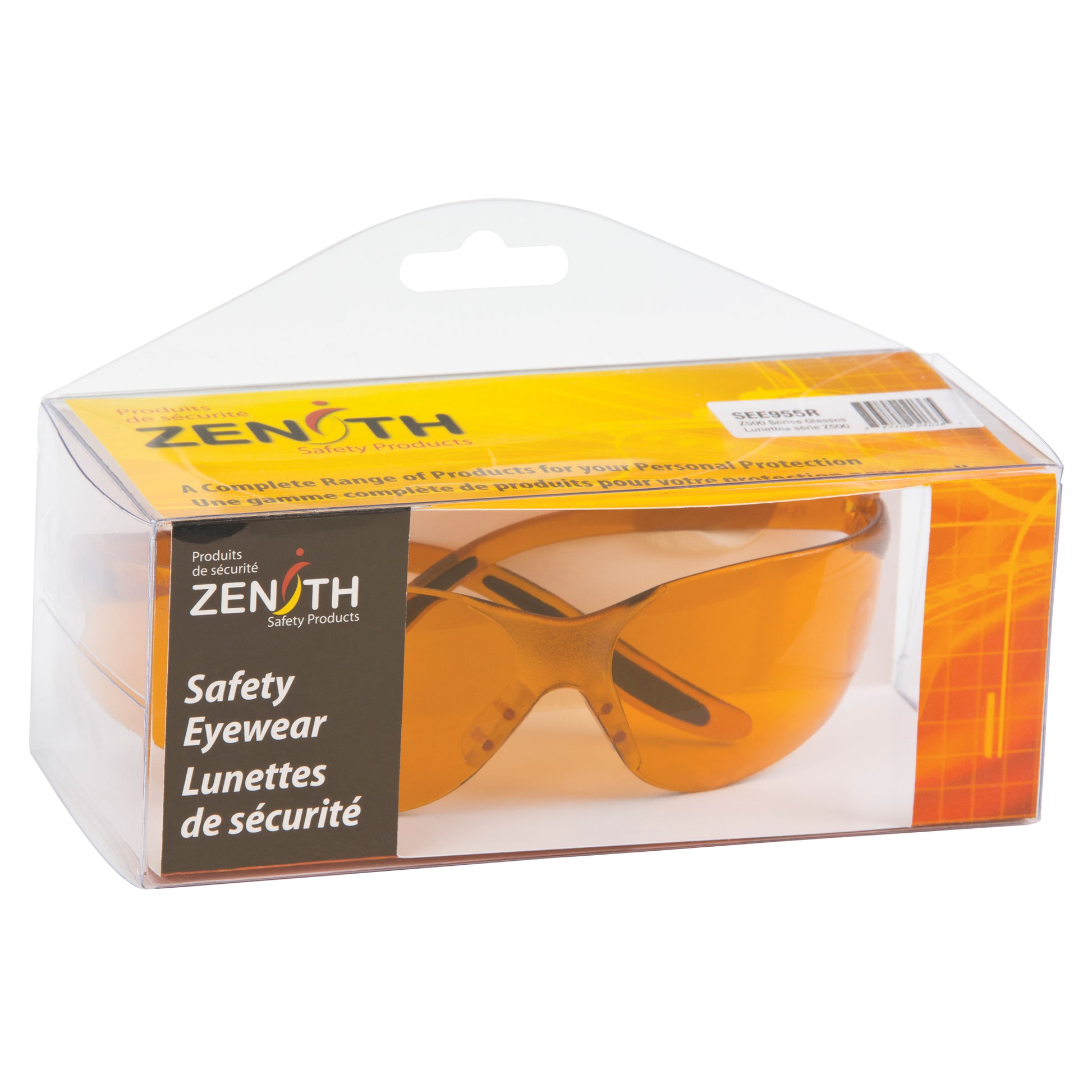 Zenith Safety Products Z500 Series Glasses, Orange Lens, Anti-Scratch, Meets/Exceeds CSA Z94.3