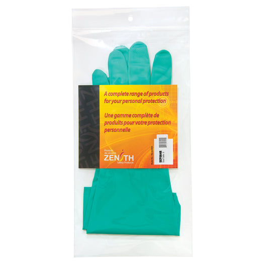 Zenith Safety Products Diamond-Grip Chemical-Resistant Gloves, Size 8, 13" L, Nitrile, Flock-Lined Inner Lining, 13-mil