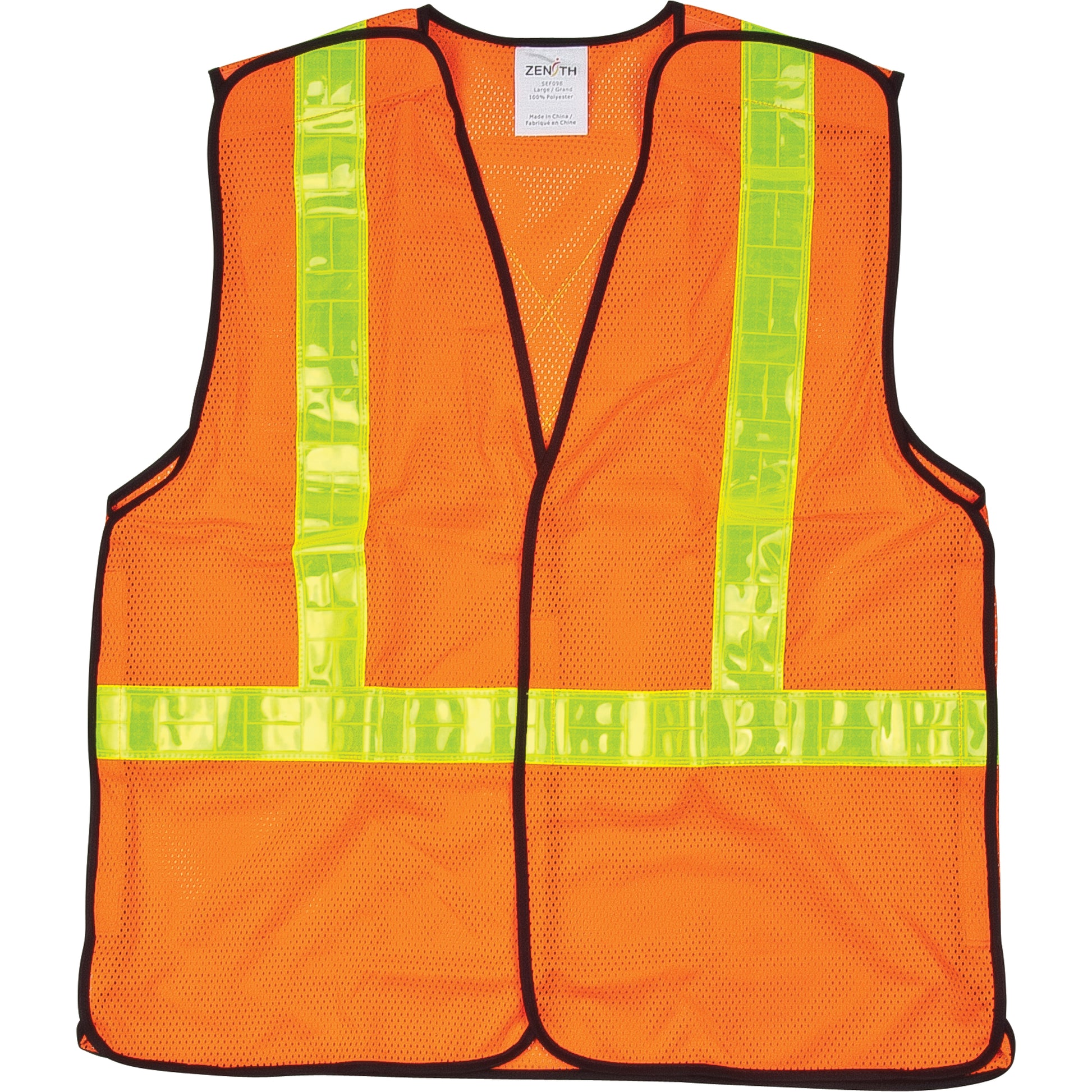 Zenith Safety Products 5-Point Tear-Away Traffic Safety Vest, High Visibility Orange, Large, Polyester