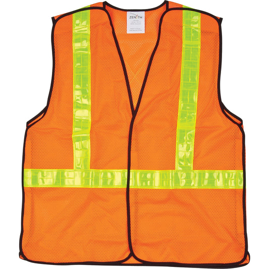 Zenith Safety Products 5-Point Tear-Away Traffic Safety Vest, High Visibility Orange, Large, Polyester