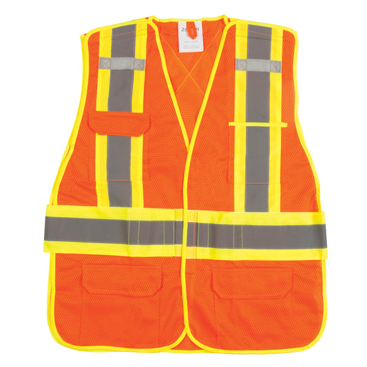 Zenith Safety Products Flame-Resistant Surveyor Vest, High Visibility Orange, Large, Polyester