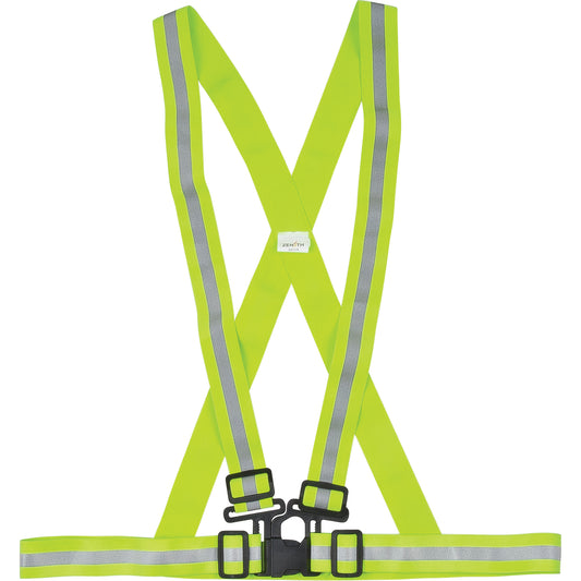 Zenith Safety Products Standard-Duty Safety Harness, High Visibility Lime-Yellow, Silver Reflective Colour, Large