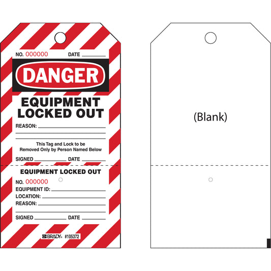 Brady "Danger Equipment Locked Out" Two-Part Perforated Tags, Paper, 4" W x 7-1/2" H, English