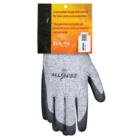 Zenith Safety Products Seamless Stretch Cut-Resistant Gloves, Size 8, 13 Gauge, Polyurethane Coated, HPPE Shell, EN 388 Level 5