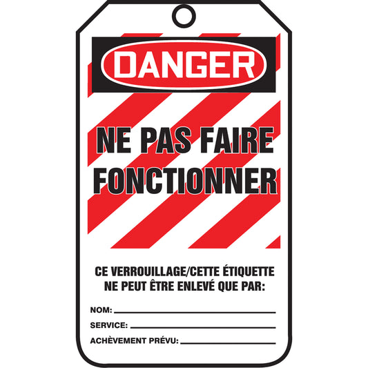 Accuform Signs Lockout Tags, Plastic, 3-3/8" W x 5-5/8" H, French