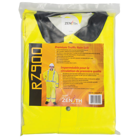 Zenith Safety Products RZ900 Premium Traffic Rain Suit, Polyester/PVC, Medium, Lime-Yellow