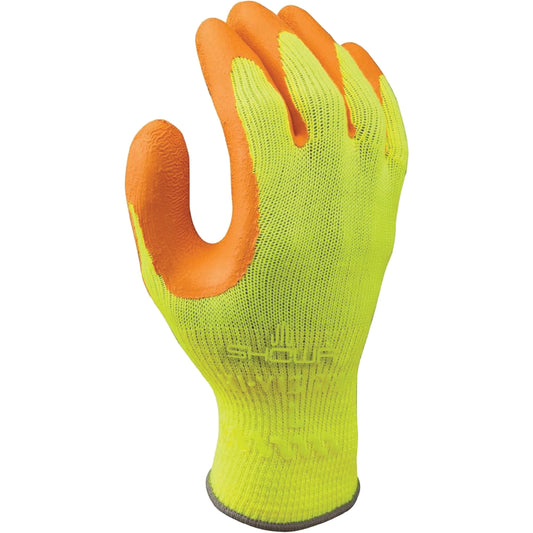 Showa 317 Fluorescent High-Visibility Gloves, Small, Rubber Latex Coating, Polyester Shell