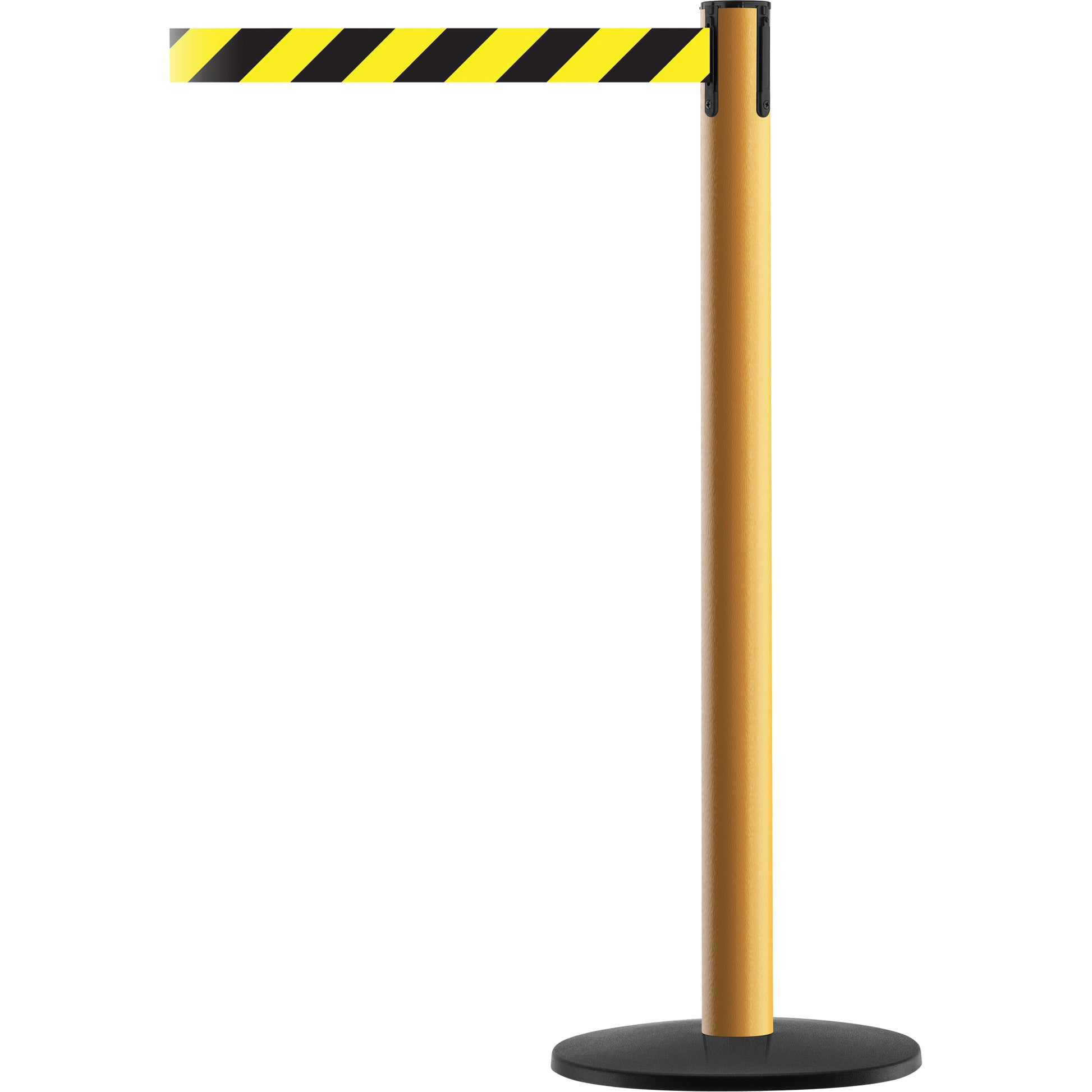 Tensator Advance TensaBarrier® Barrier Post, Steel, 36" H, Black/Yellow Tape, 7.5' Tape Length