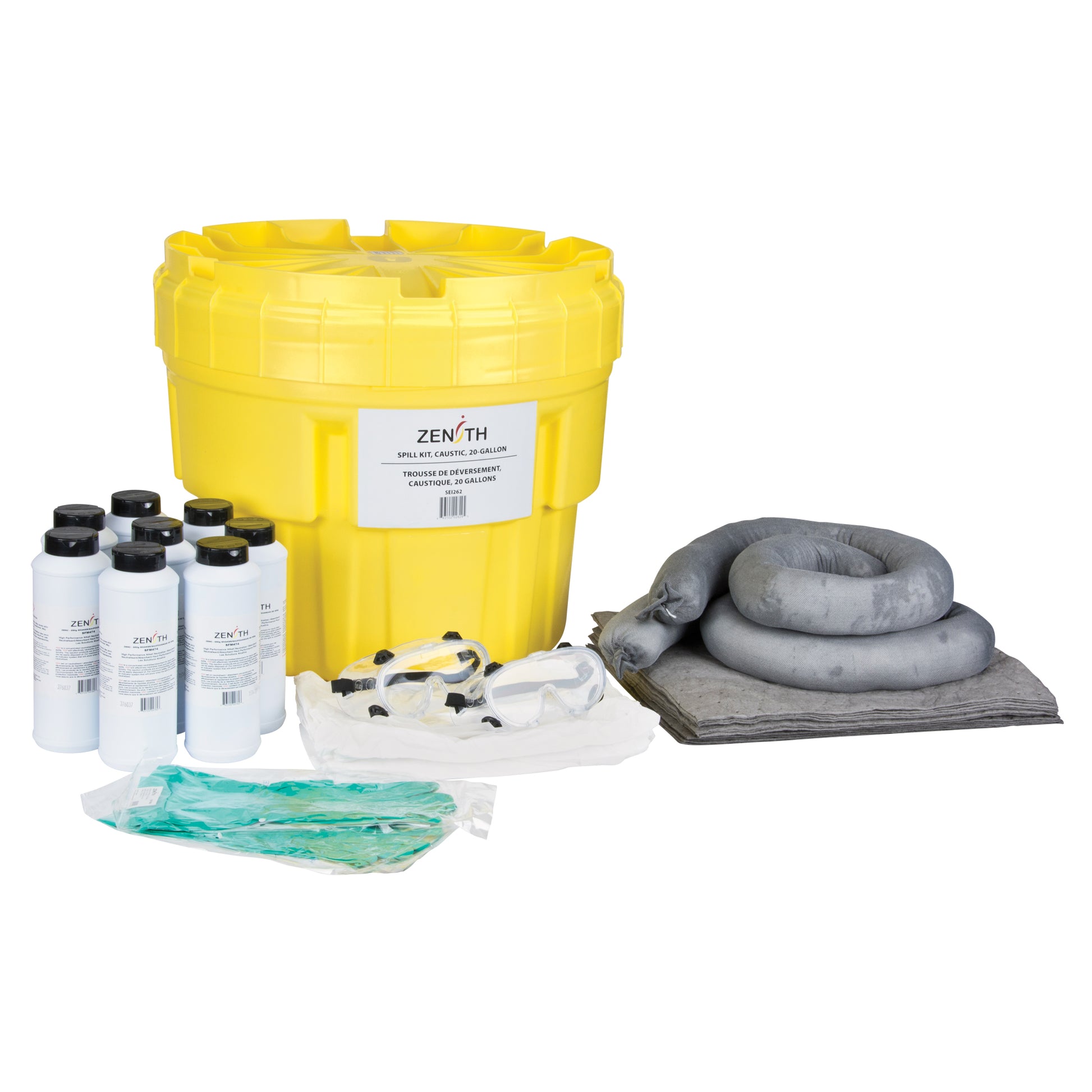 Zenith Safety Products Caustic Spill Kit, Hazmat, Overpack/Salvage Drum, 20 US gal. Absorbancy