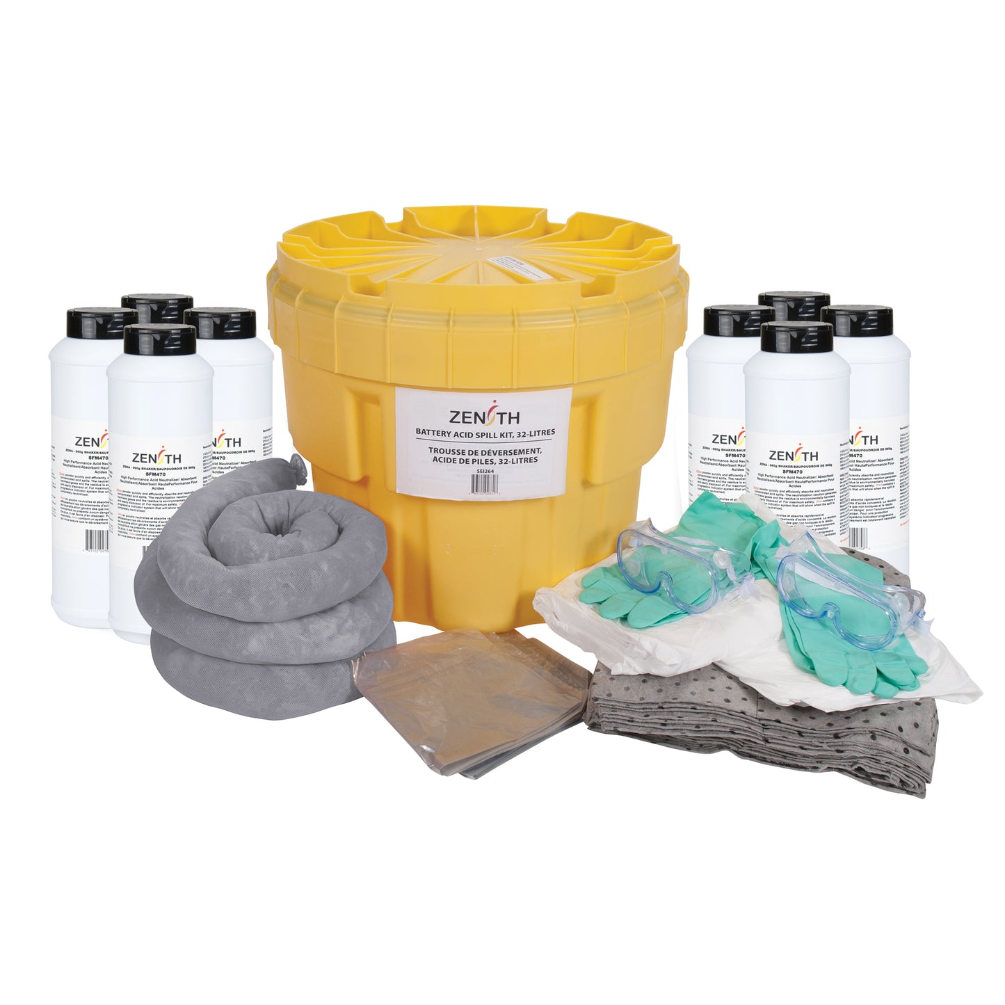 Zenith Safety Products Battery Acid Spill Kit, Hazmat, Overpack/Salvage Drum, 20 US gal. Absorbancy