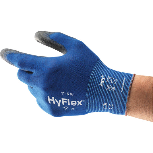 Ansell Hyflex ® 11-618 Gloves, 11, Polyurethane Coating, 18 Gauge, Nylon Shell