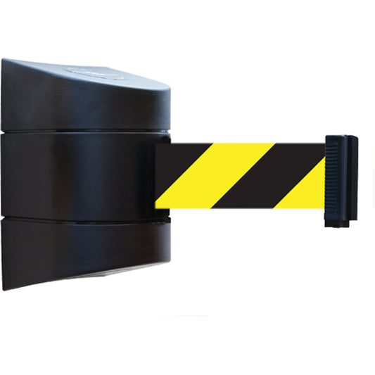 Tensator Tensabarrier® Wall Mounted Units, Plastic, Magnetic Mount, 15', Black and Yellow Tape