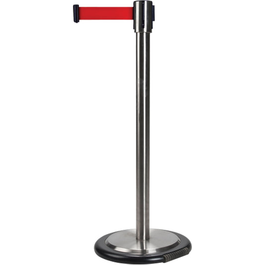 Zenith Safety Products Free-Standing Crowd Control Barrier, Steel, 35" H, Red Tape, 7' Tape Length