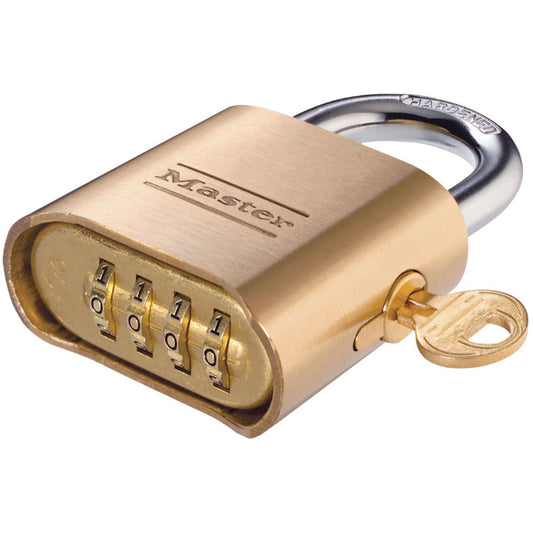 Master Lock Padlocks, Combination, Brass Coating, 2" Width