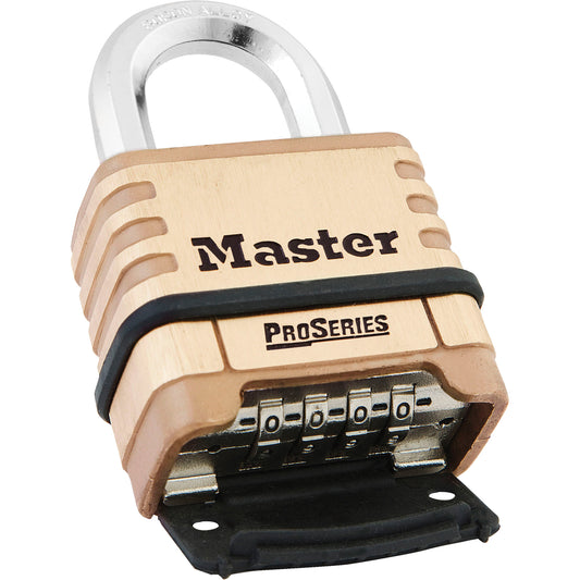 Master Lock ProSeries® Padlock, Combination, Resettable, Brass Coating, 2-1/4" Width