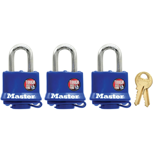 Master Lock Weather-Resistant Padlock, Keyed Alike, Laminated Steel, 1-9/16" Width