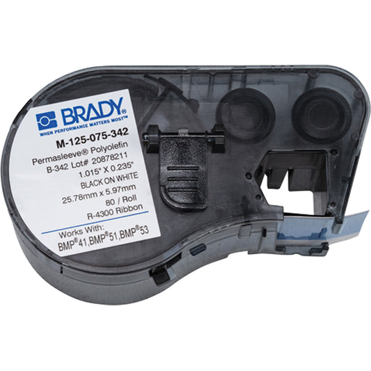 Brady Heat-Shrink Wire Marker Cartridge, Polyolefin, 0.235" L x 0.75" H, White